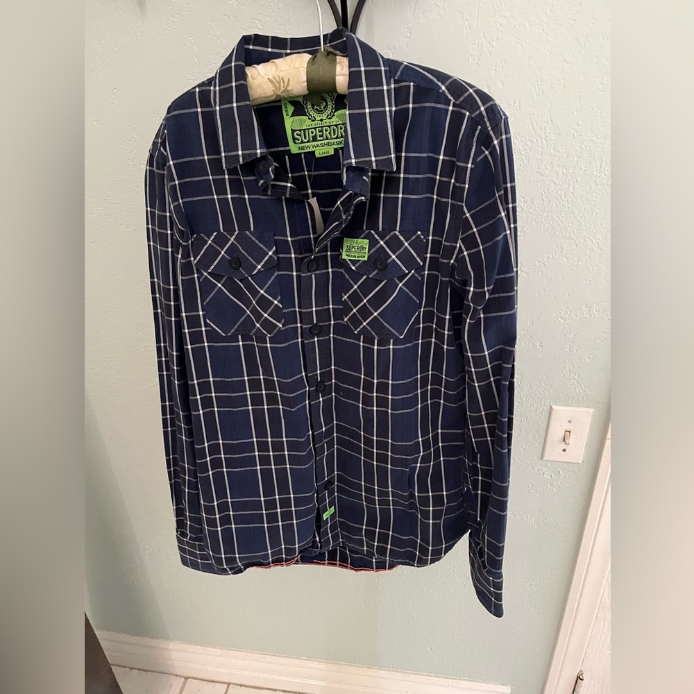 Superdry new wash basket plaid shirt NWT large Japan